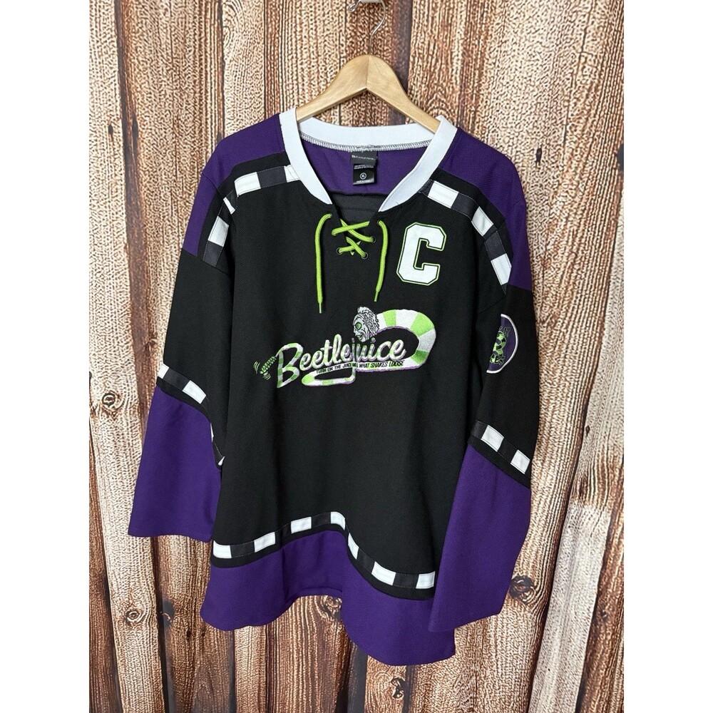 BEETLEJUICE JERSEY Mens Hockey Jersey Snake Purple Black Box Lunch Size XL